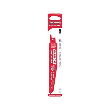 DIABLO 6 in. Bi-Metal Reciprocating Saw Blade 8/10 TPI 5 pc DS0608BFD5